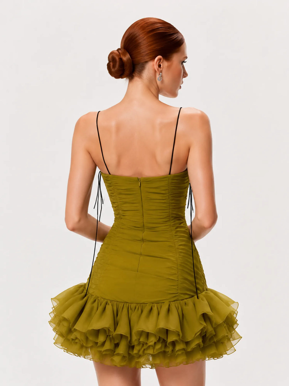 Lorelei Pleated Ruffle Mini Dress In Green