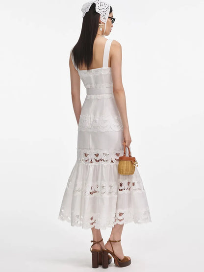 Victoria Linen Lace Insert Midi Dress