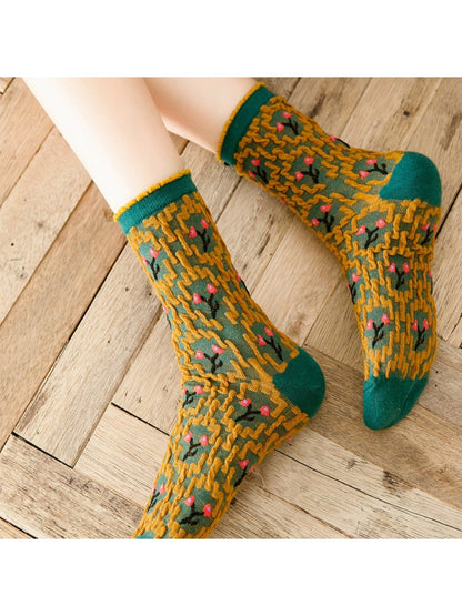 Rufia - Vintage Embroidered Mid-Calf Socks - Soft &amp; Chic