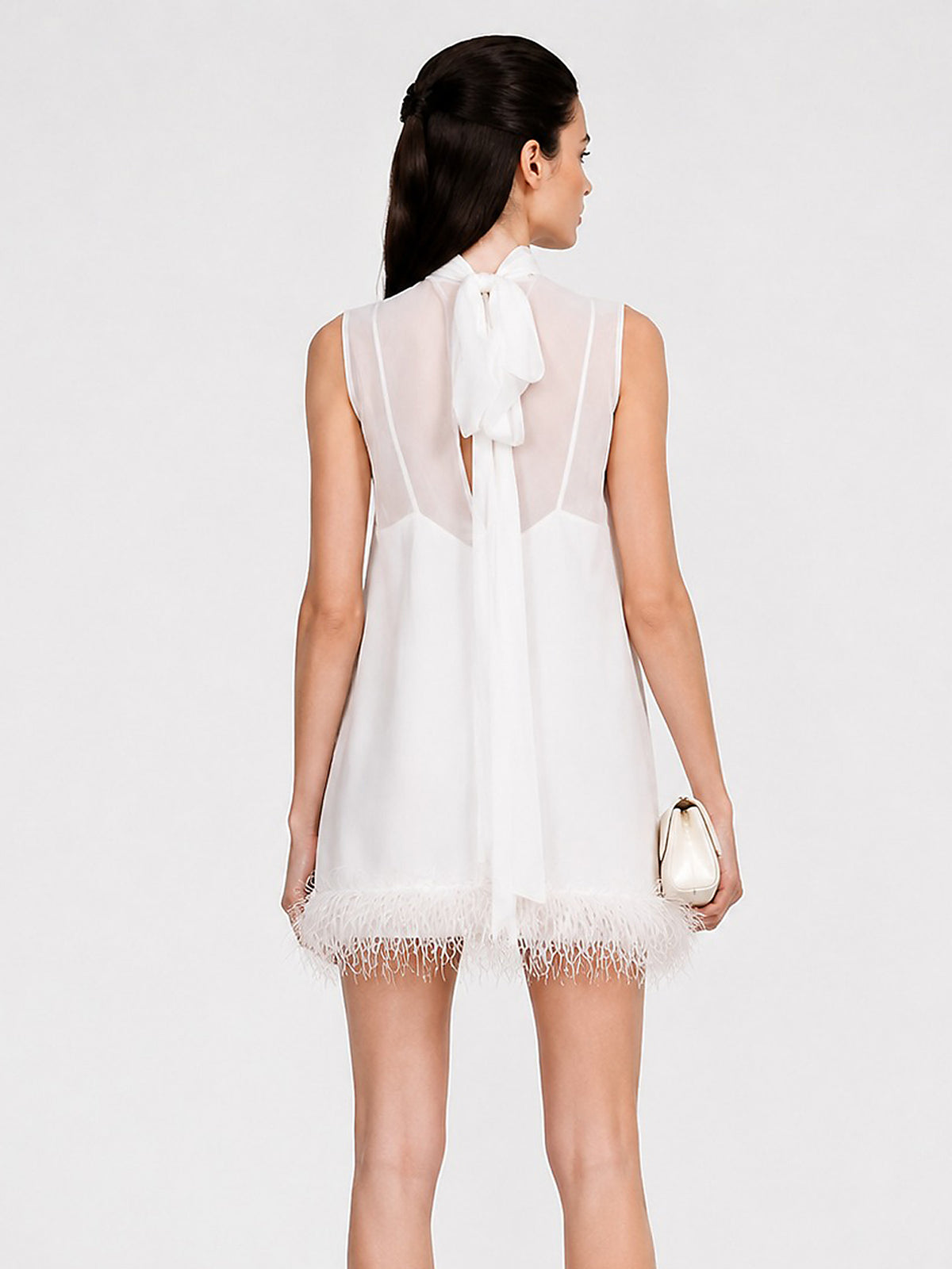 Anaya Feather-Trimmed Crew Neck Mini Dress