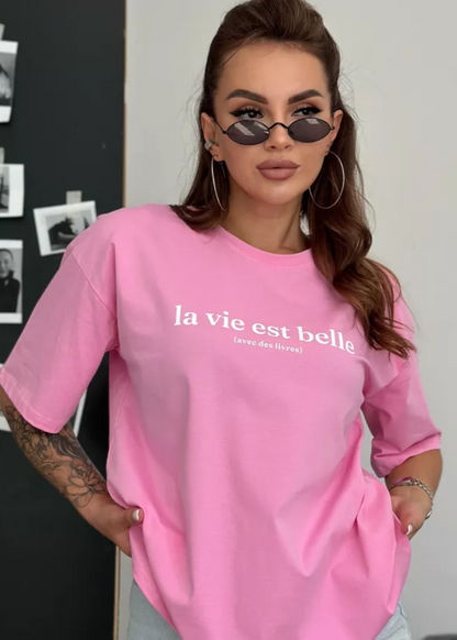 Oversized Cotton Tee Pink Relaxed Fit