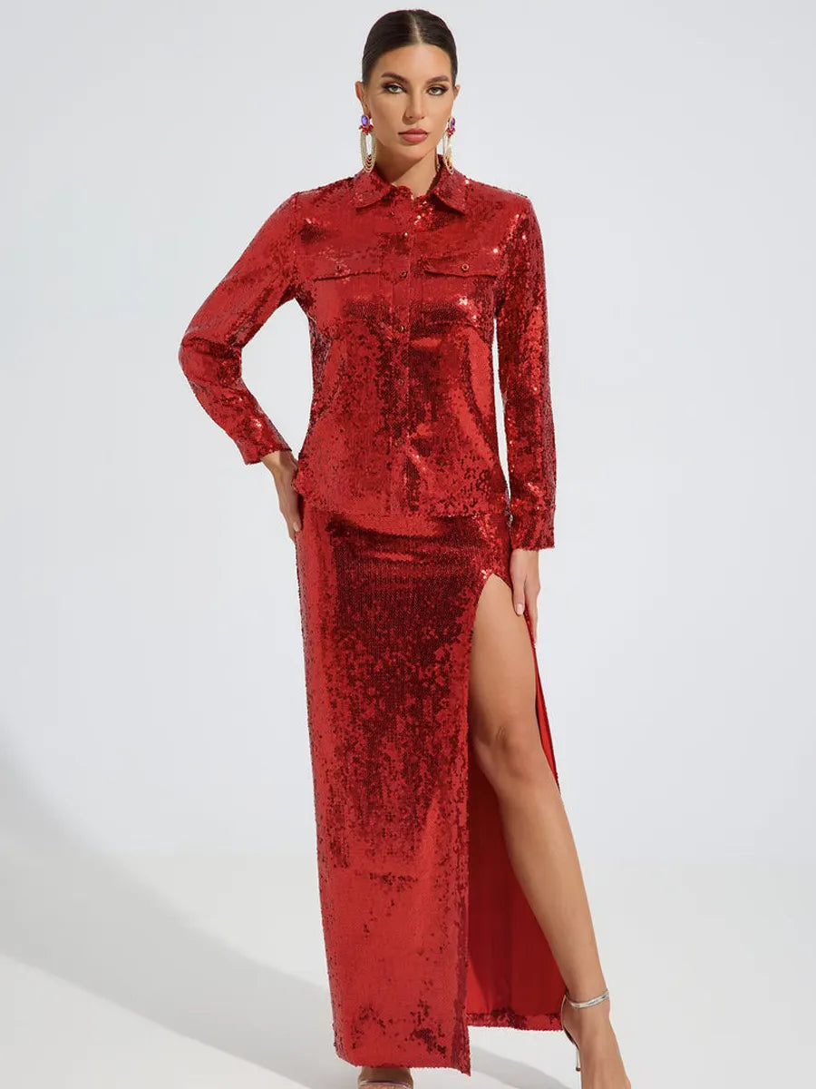 Sarah Radiant Sequin Shirt Maxi Dress