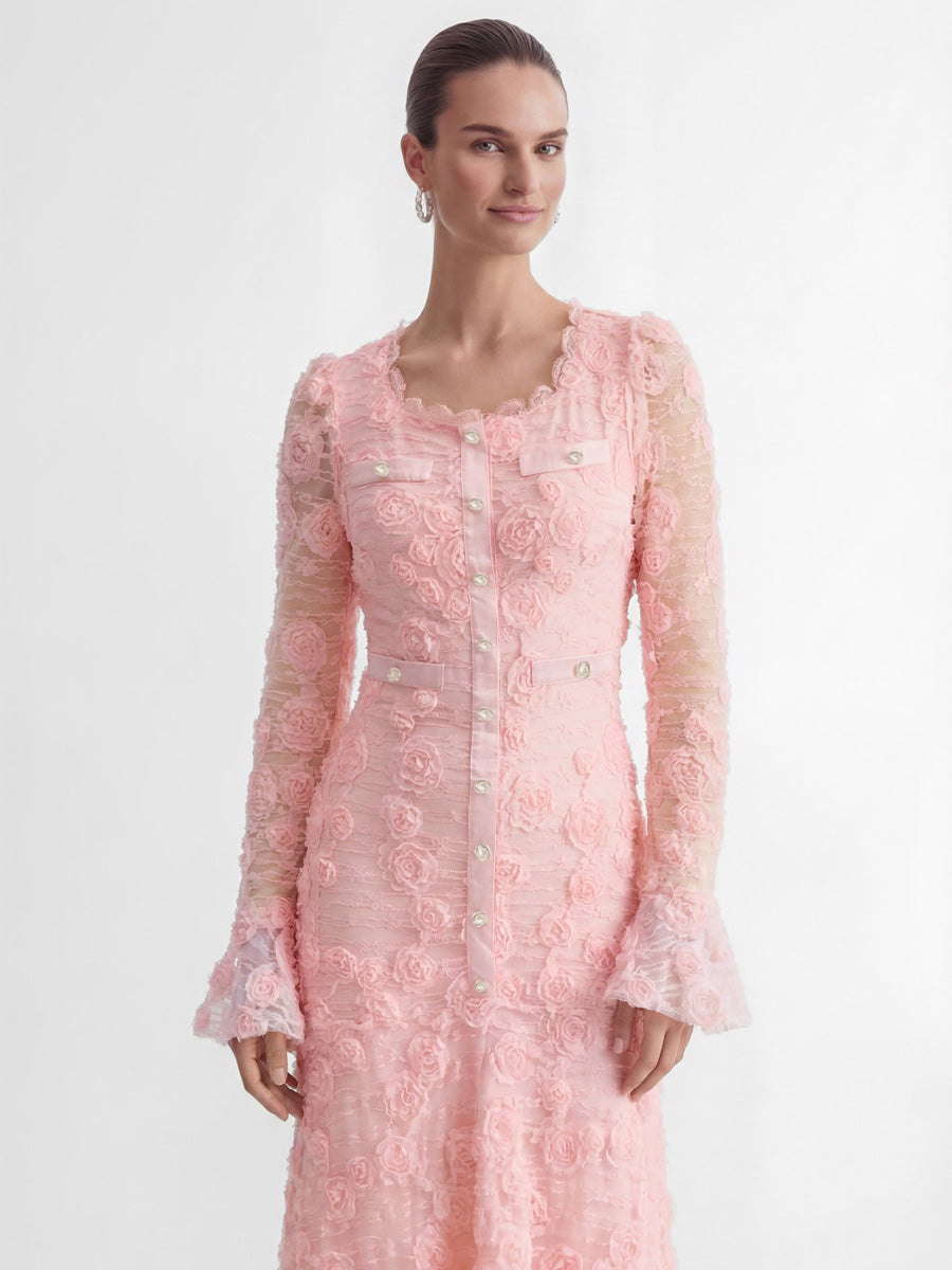 Maya Pink Rose Applique Maxi Dress