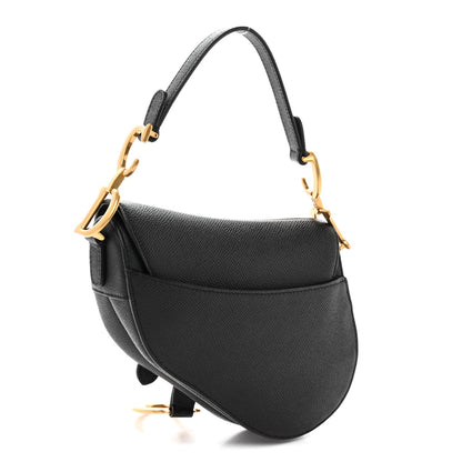 Grained Calfskin Mini Saddle Bag Black