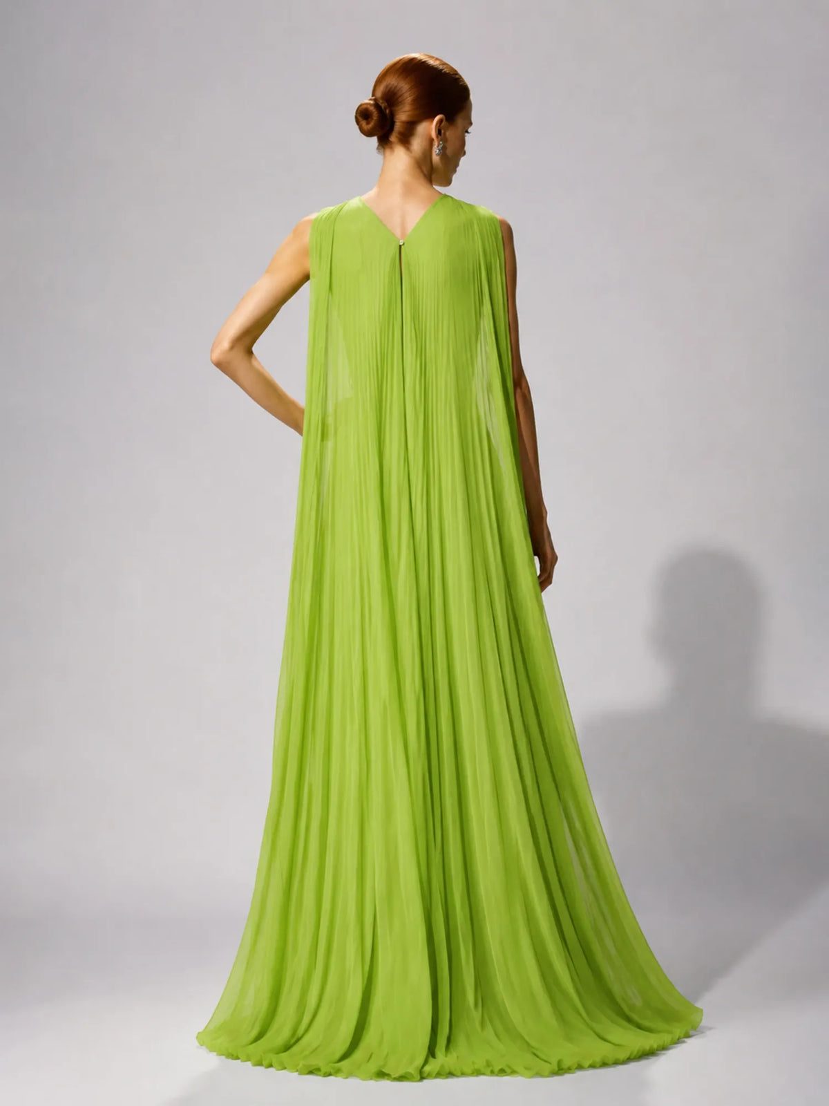 Talia Pleated Mesh Maxi Dress In Green