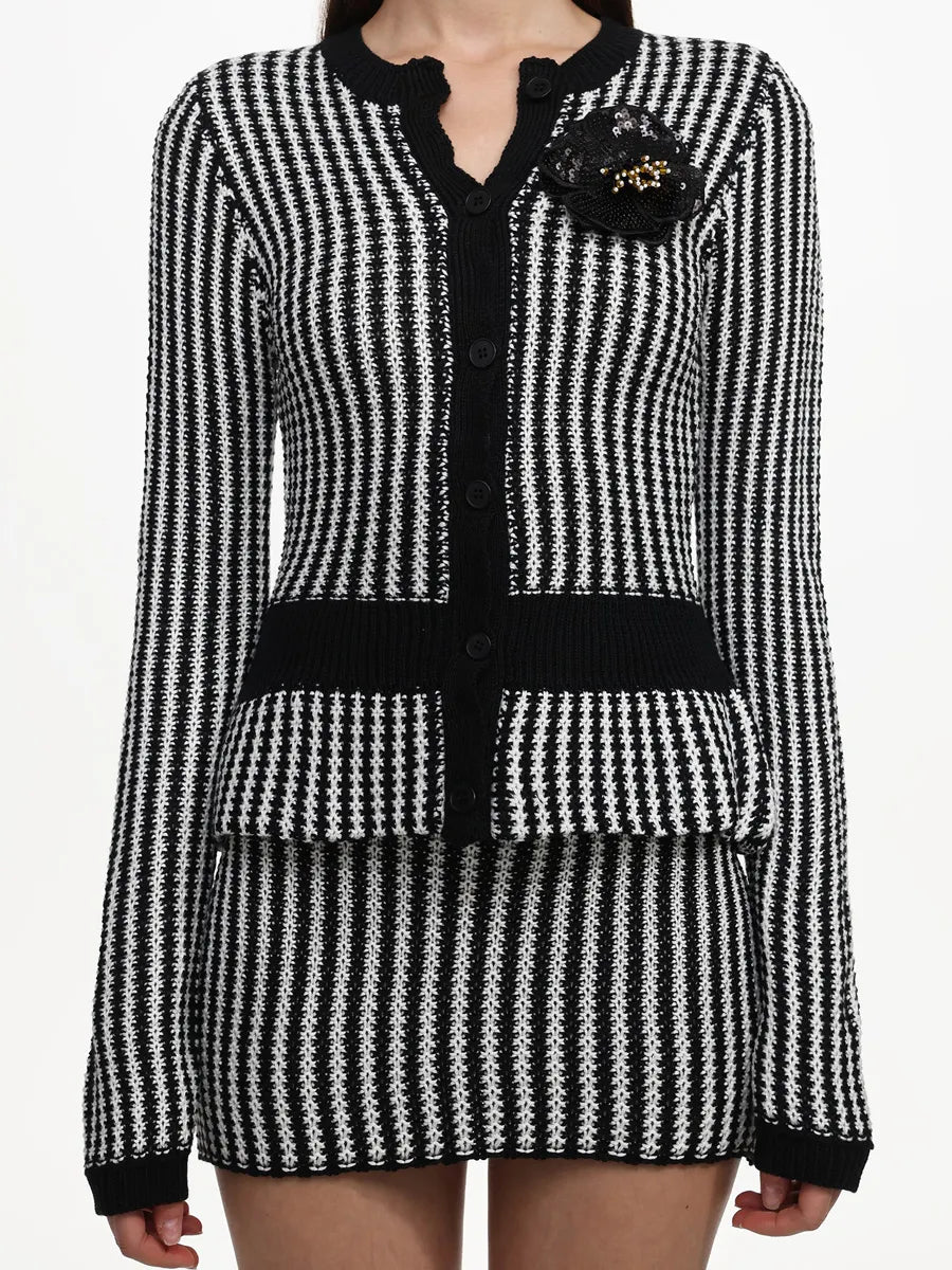 Gabriela Classic Contour Long Sleeve Stripe Knit Two Piece Set
