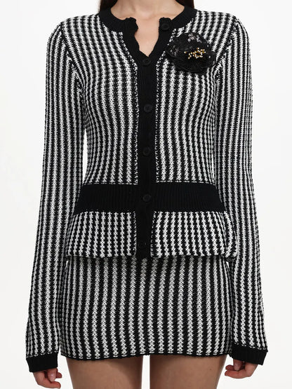 Gabriela Classic Contour Long Sleeve Stripe Knit Two Piece Set