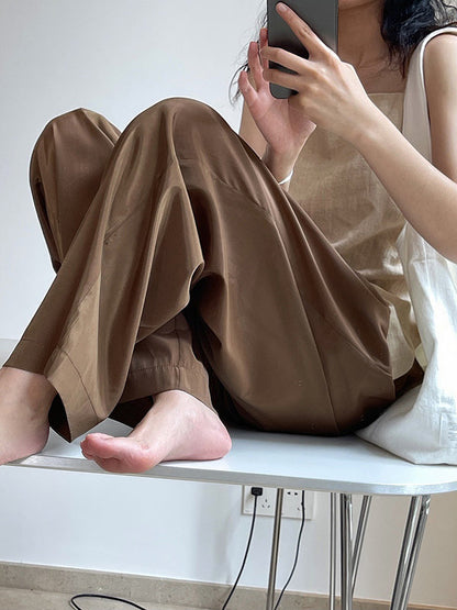 Casual Lightweight Loose High-Waisted Solid Color Wide Leg Pants