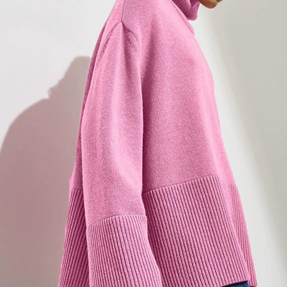 Fall Solid Color Turtleneck Side Slit Sweater