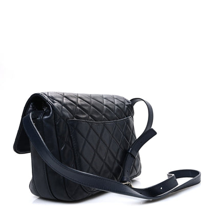 Lambskin Quilted Messenger Bag Dark Navy
