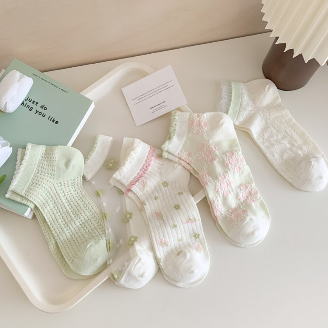 Rufia - Pastel Green &amp; Pink Summer Ankle Socks