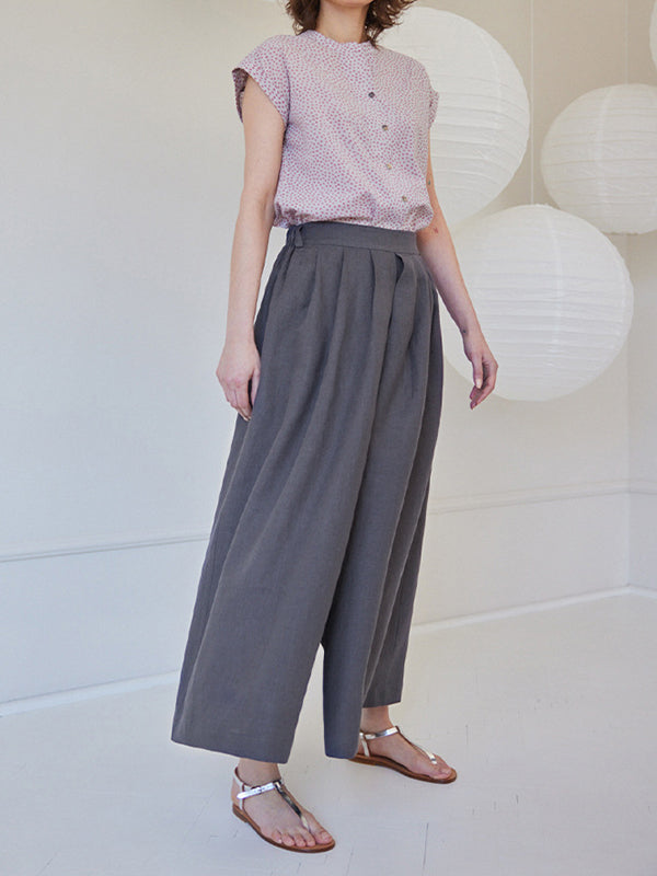 High Waisted Loose Pleated Pockets Solid Color Casual Pants Bottoms