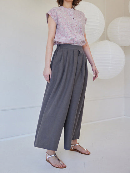 High Waisted Loose Pleated Pockets Solid Color Casual Pants Bottoms