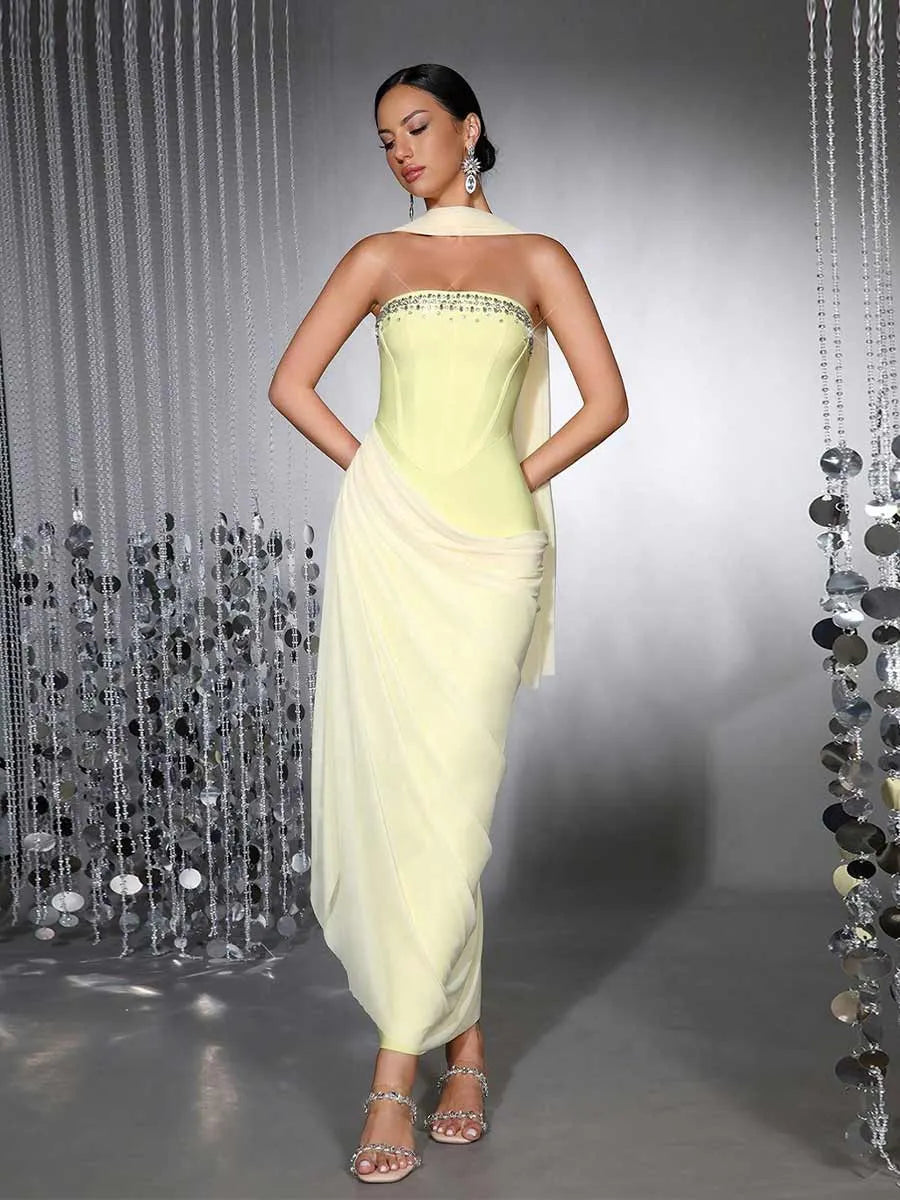 Kiara Patchwork Strapless Maxi Dress