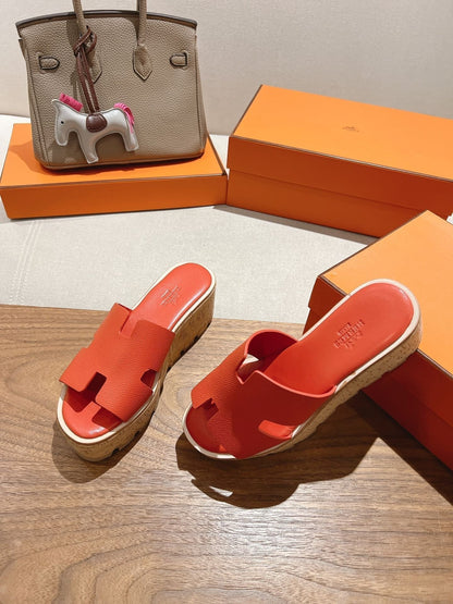 HM 25S HIGH WEDGE SANDALS IN DARK ORANGE LAMBSKIN STYLE 33