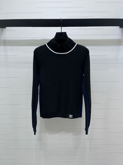 Chanel 2026 High-Neck Base Layer Top Black Cream Pink Wool