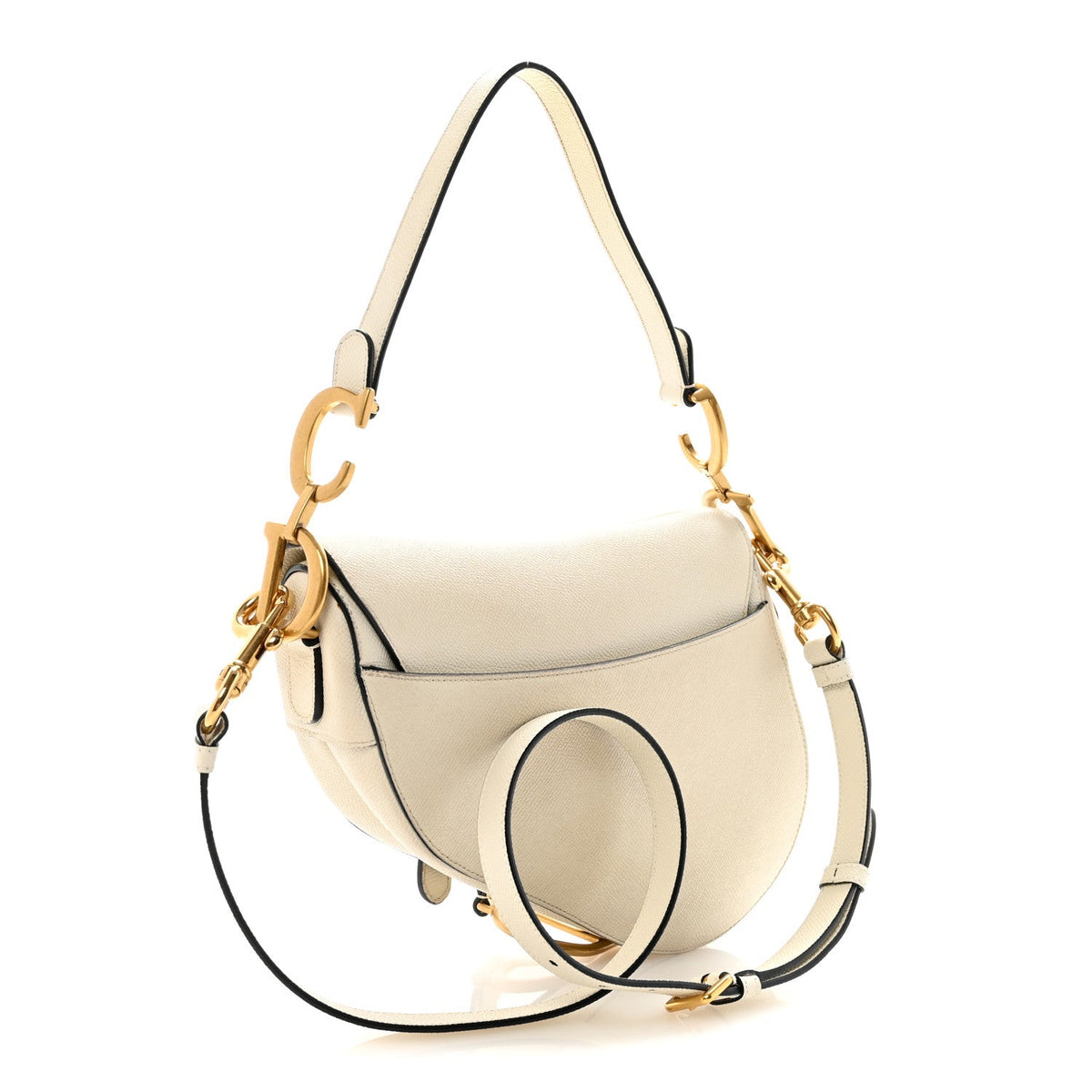 Grained Calfskin Saddle Bag With Strap Latte