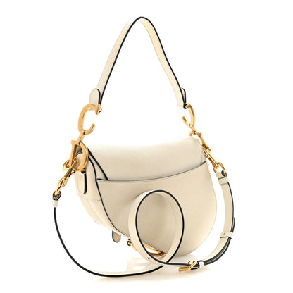 Grained Calfskin Saddle Bag With Strap Latte
