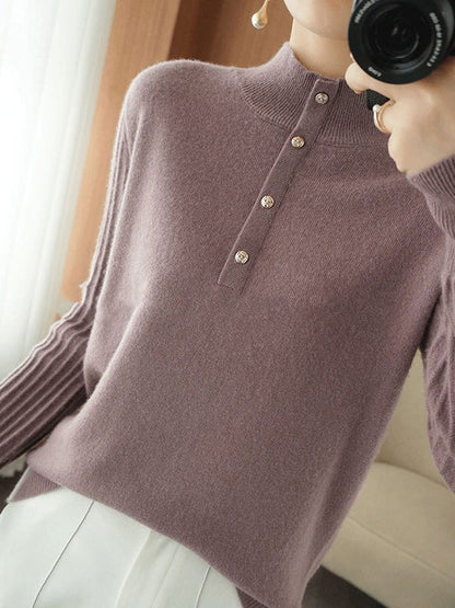 Casual Puff Sleeves Long Sleeves Solid Color Half Turtleneck Sweater Tops
