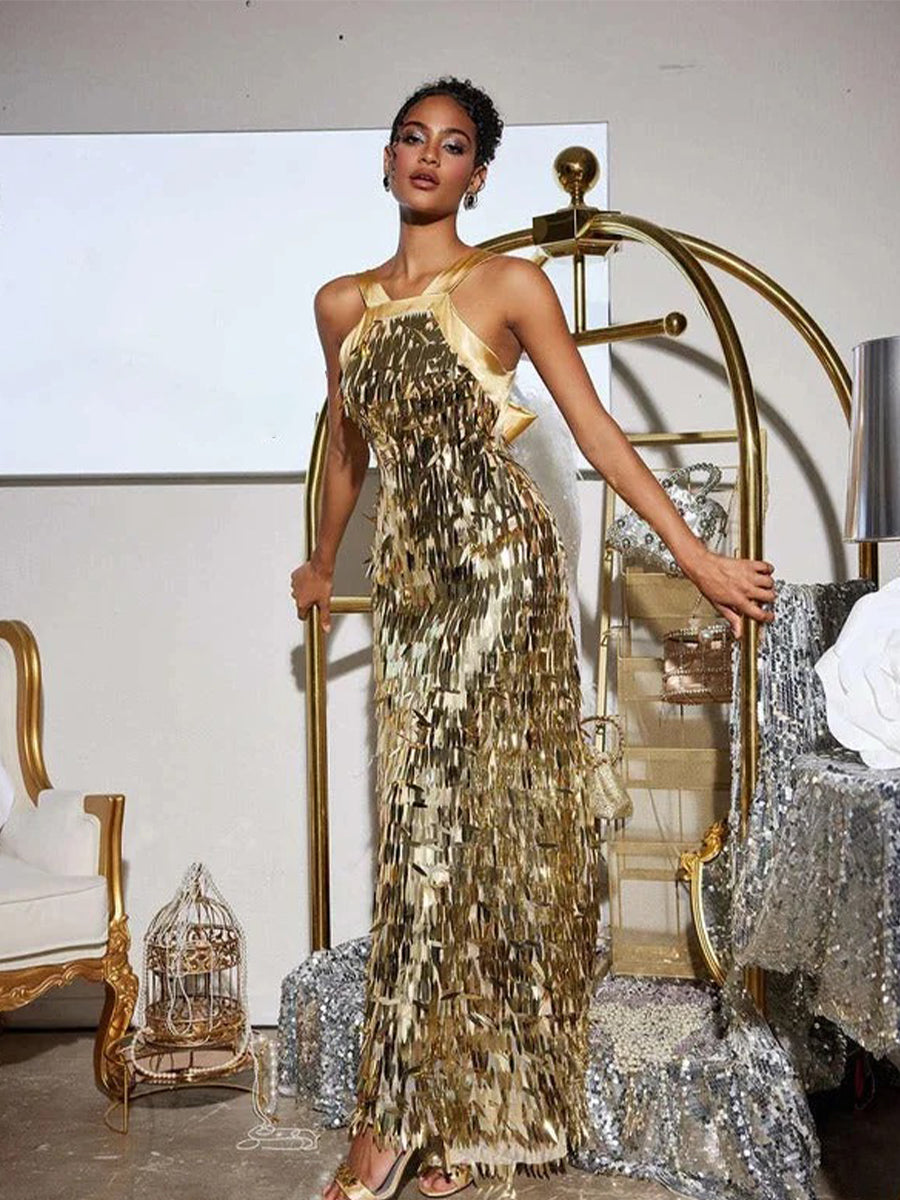 Leosan Bow Sequin Maxi Dress