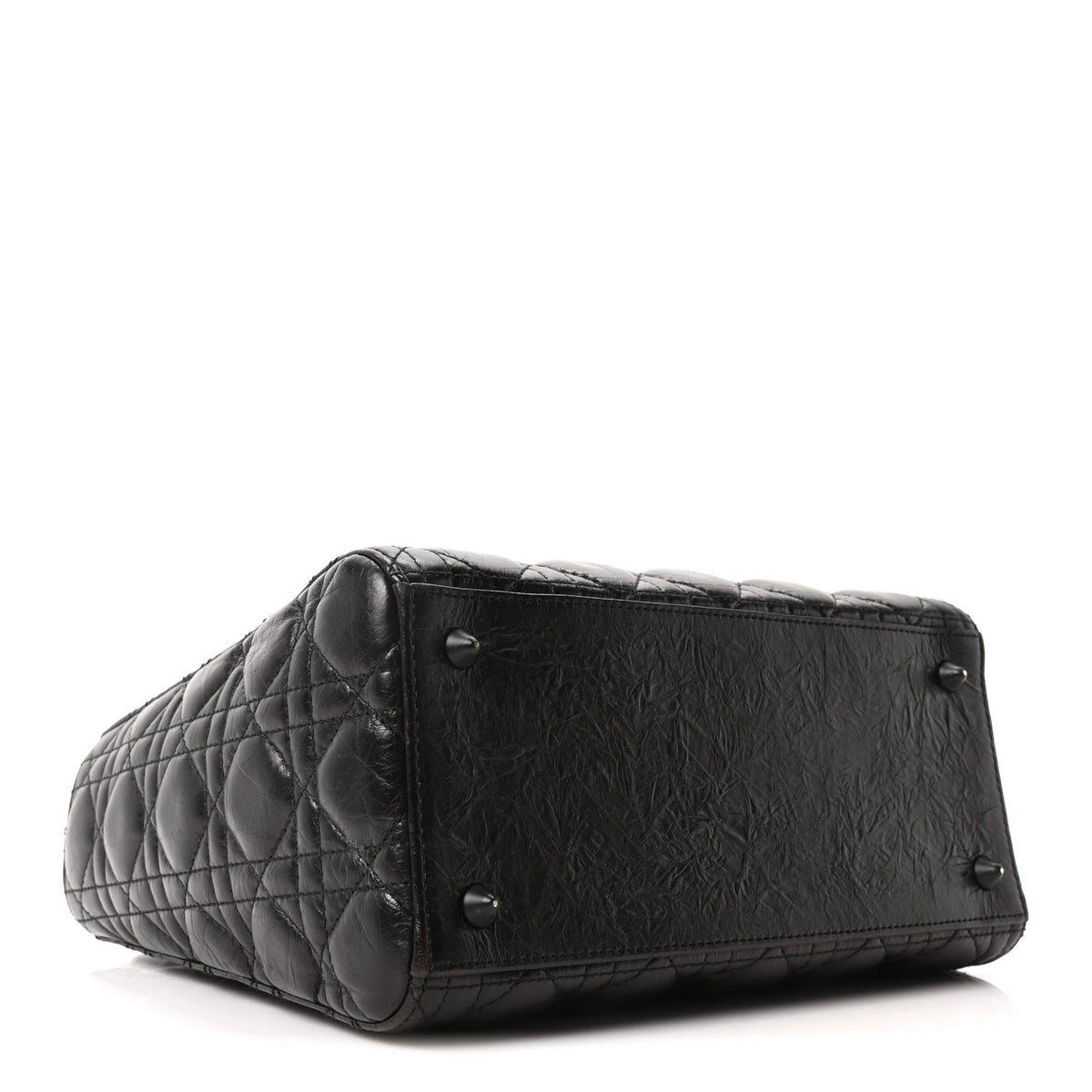Crinkled Calfskin Cannage Medium Lady Dior Black