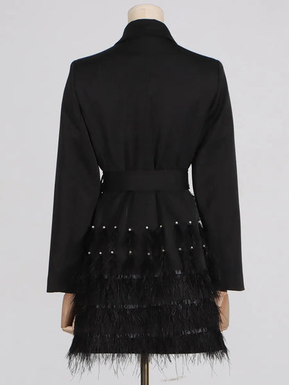 Guinevere Beaded Feather Patchwork Suit Mini Dress