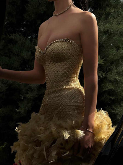Zara Strapless Feather Mini Dress