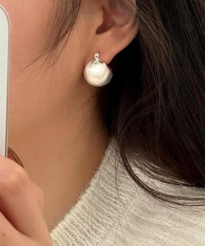 Chic SIlk Sterling Silver Sanding Spherical Hoop Earrings