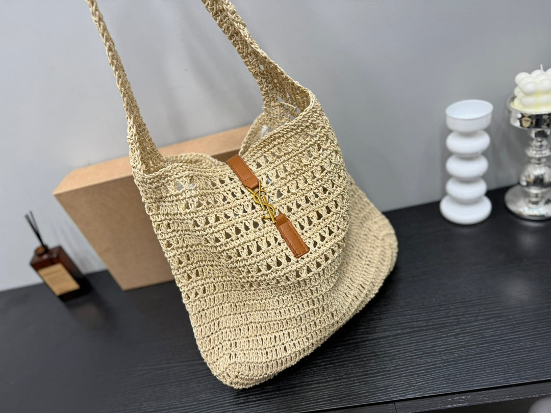 YSL SAINT LAURENT Raffia Tote Bag 30x32cm