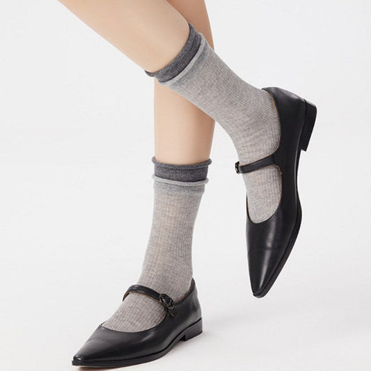 Color Block Ribbed Thin Cotton Socks