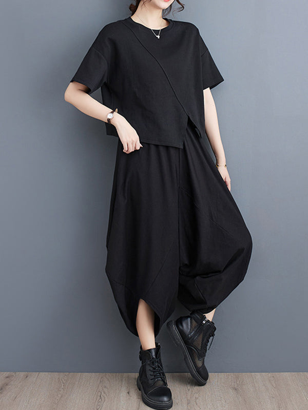 Harem Pants Irregular Clipping Split-Joint Casual Pants Bottoms Cropped Trousers