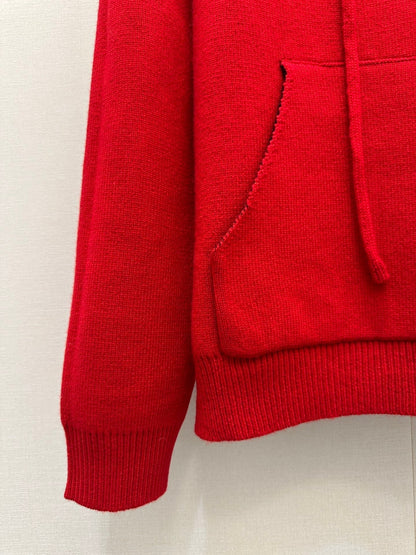 Celin Embroidered Hooded Sweater Red Wool 346089