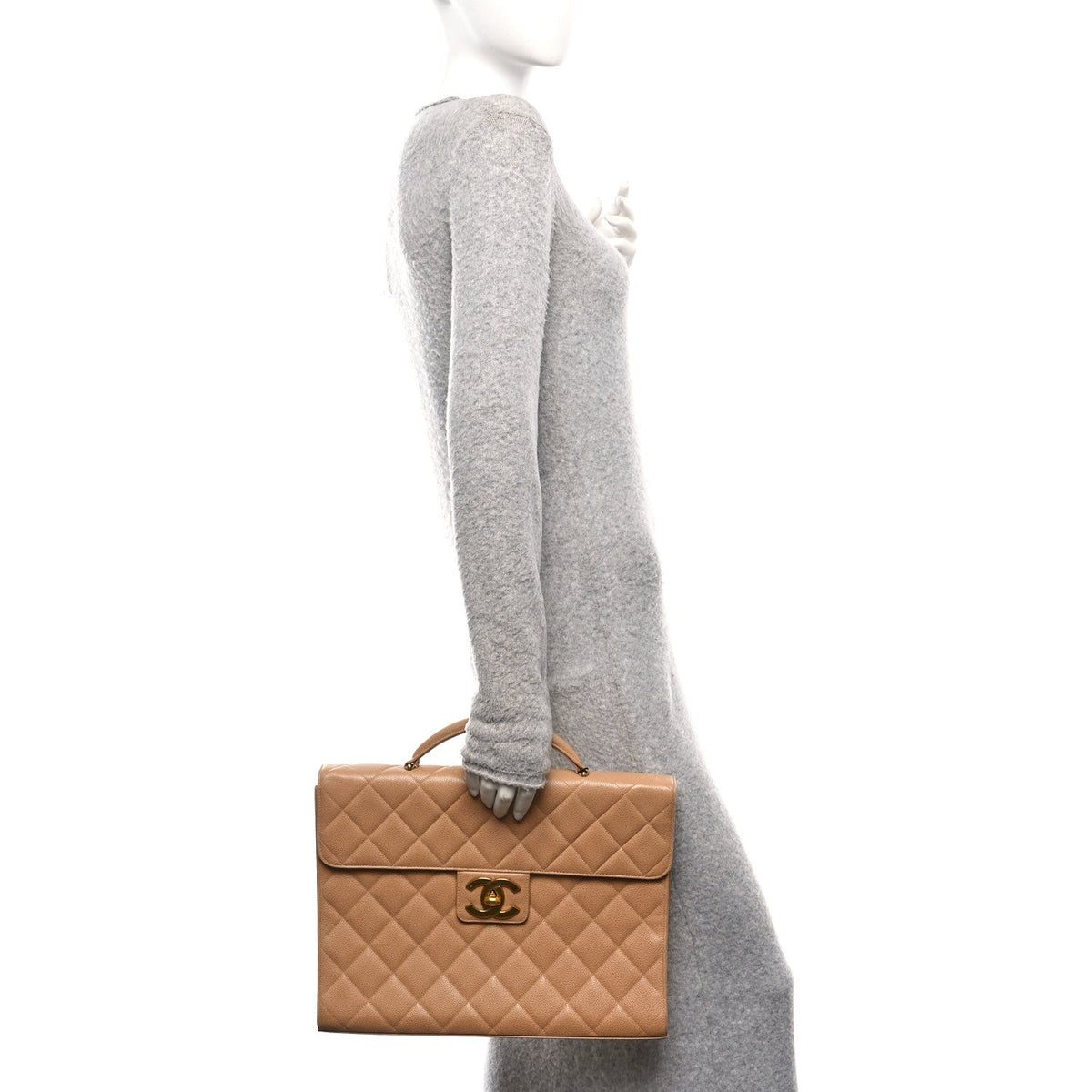 Caviar Quilted Briefcase Laptop Bag Beige