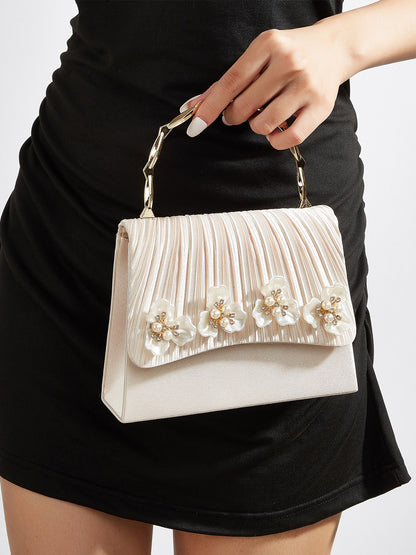 Eliza Pleated Pearl Flower Handbag