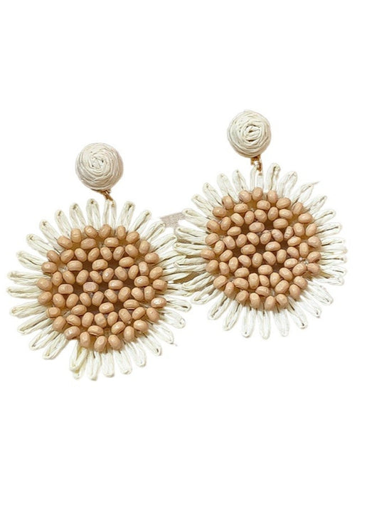 Earwish - Raffia Beaded Sunflower Earrings – Boho &amp; Cheerful