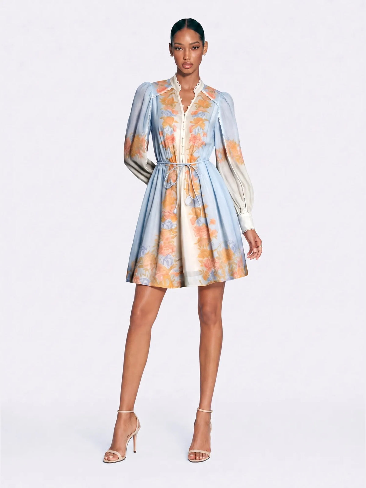 Zoe Floral Puff Sleeve Tie-Waist Mini Dress