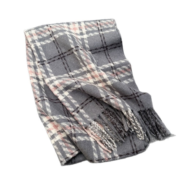 Color Block Plaid Fringe Scarf