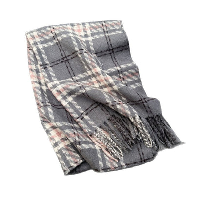 Color Block Plaid Fringe Scarf