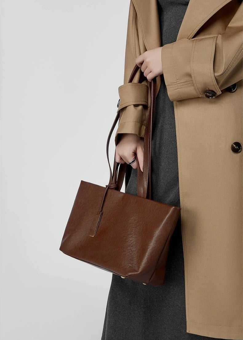 Structured Leather Tote with Crossbody Strap
