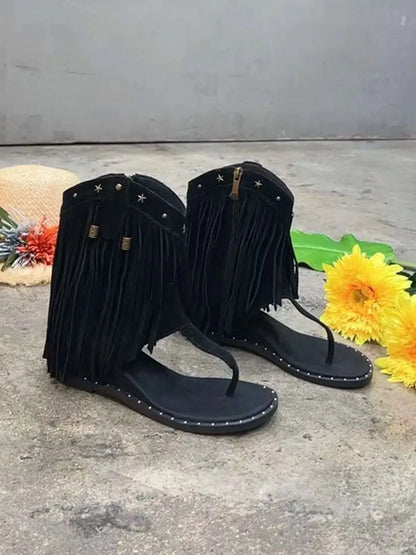 Ximena Studded Tassel Peep-Toe Booties