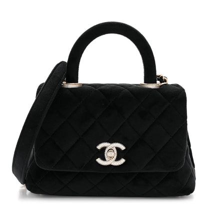 Velvet Crystal Quilted Extra Mini Coco Handle Flap Black