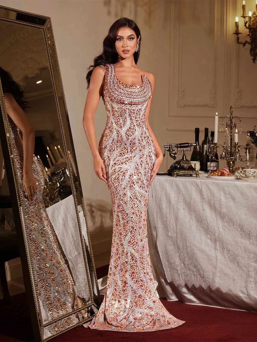 Paloma One Shoulder Crystal Maxi Dress