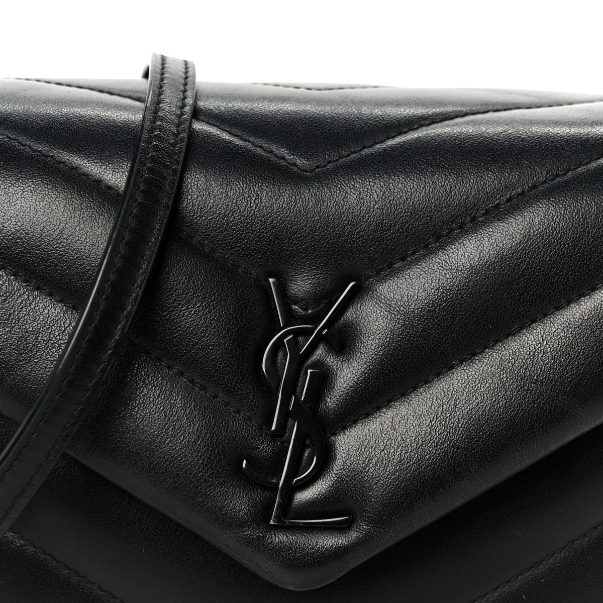 Calfskin Y Quilted Monogram Monochrome Toy Loulou Crossbody Bag Black