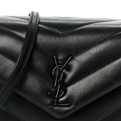 Calfskin Y Quilted Monogram Monochrome Toy Loulou Crossbody Bag Black