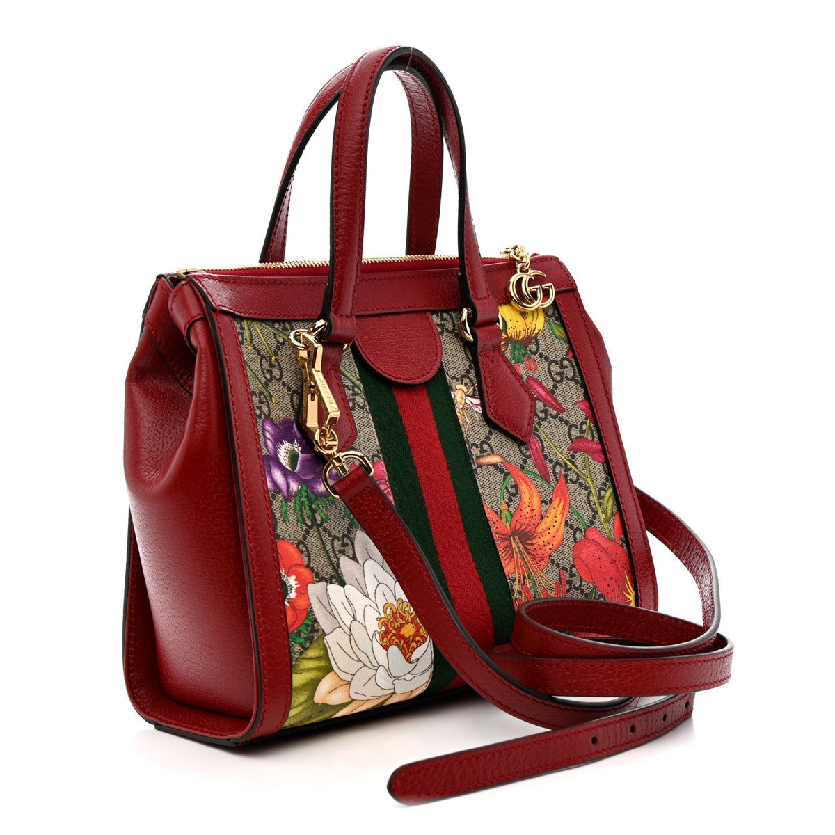 GG Supreme Monogram Flora Web Small Ophidia Tote Bag Red