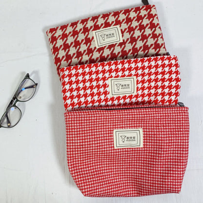 Cosbai - Red Houndstooth Canvas Cosmetic Bag
