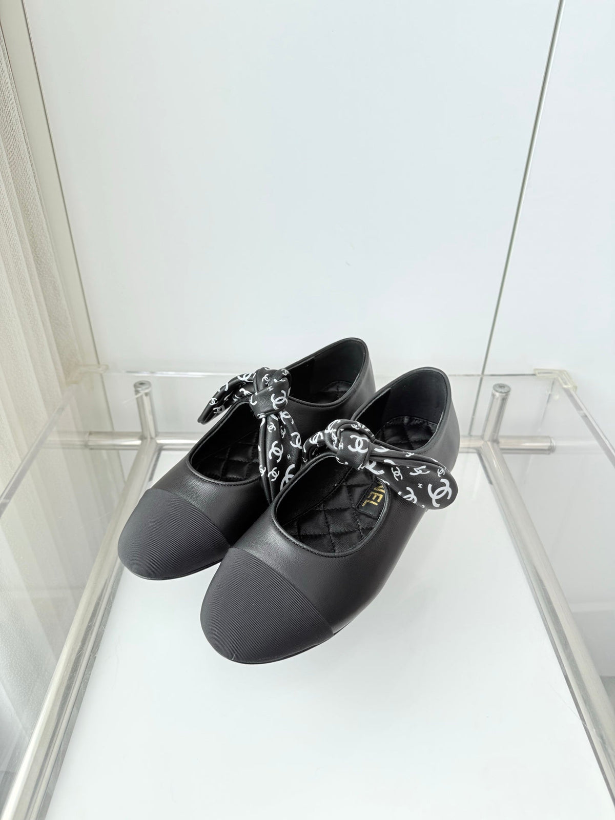 Chanel 26 Double C Heel Pump With Silk Ribbon Black Lambskin 597333