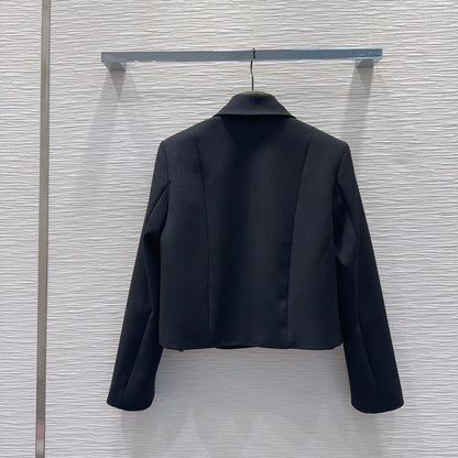 GG Crêpe Jacket With Double G Button Black Wool 346673