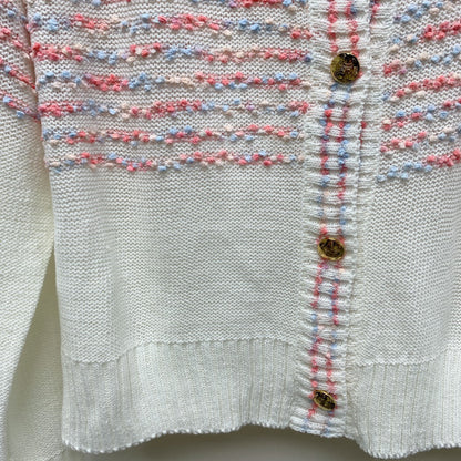 Celine 25 Striped Cardigan White Wool Polyester 281502
