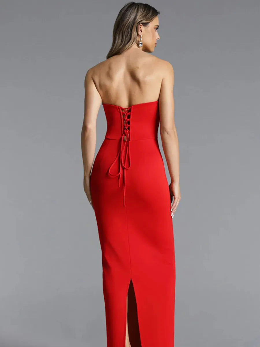 Gabriela Glamorous Strapless Rhinestone Bandage Maxi Dress